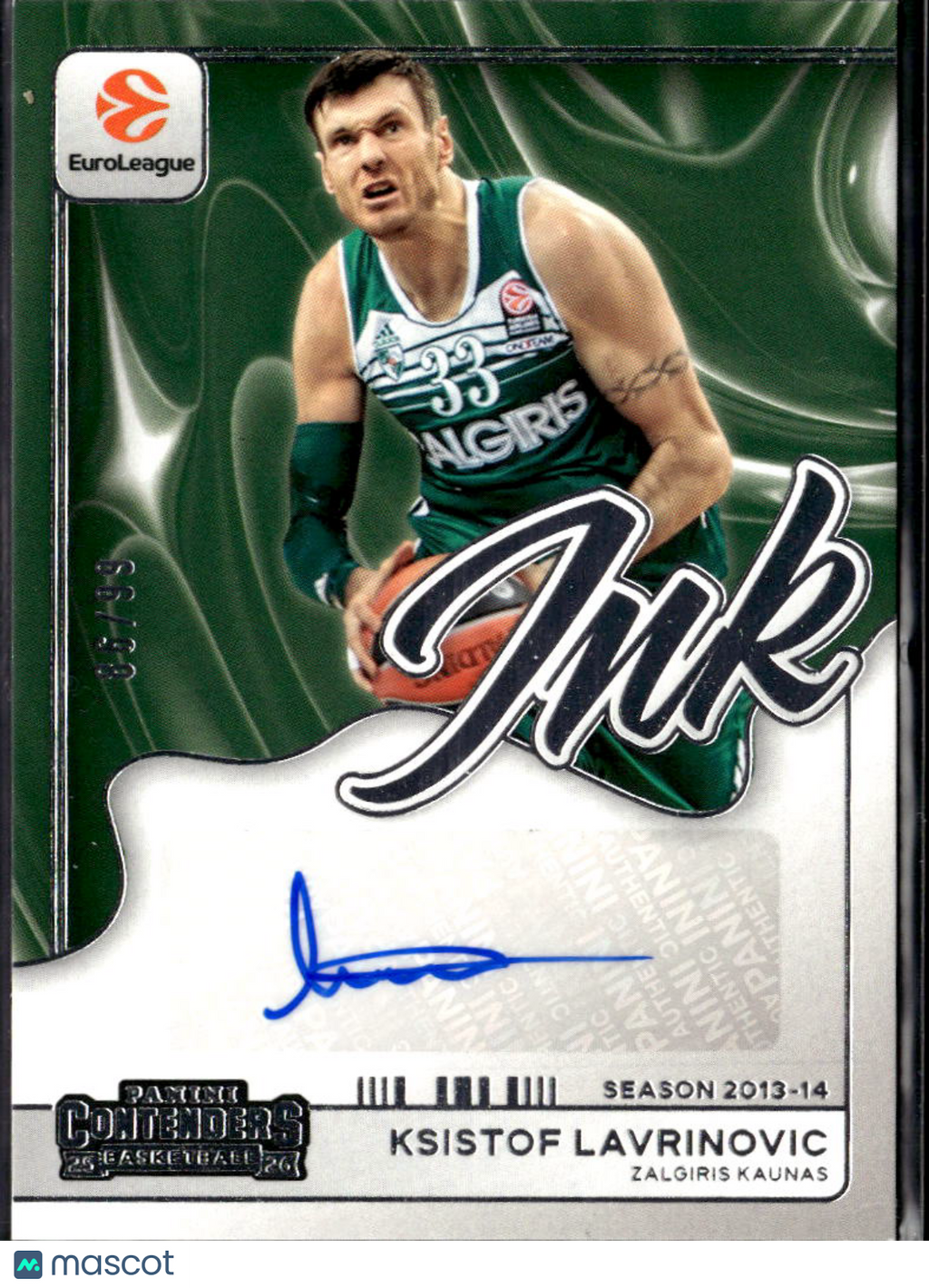 Ksistof Lavrinovic 2026 Contenders EuroLeague Auto Autograph /99 Zalgiris Kaunas