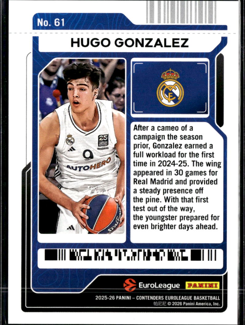 Hugo Gonzalez 2026 Contenders EuroLeague Play-In Ticket /299 Real Madrid
