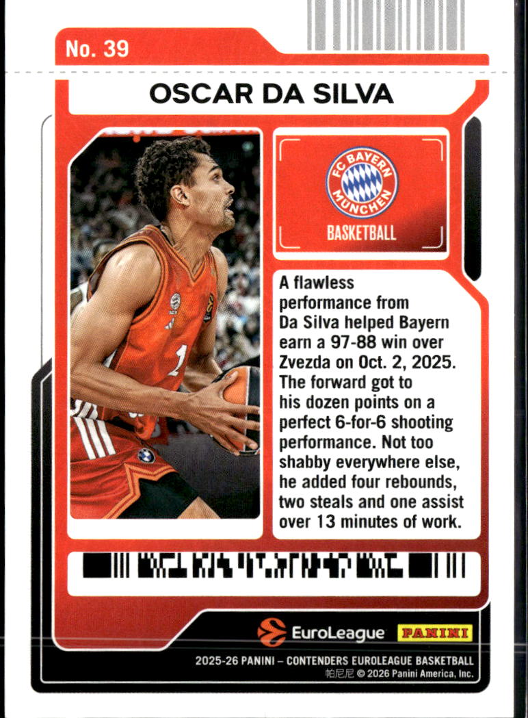 Oscar da Silva 2026 Contenders EuroLeague /199 Bayern Munich Basketball
