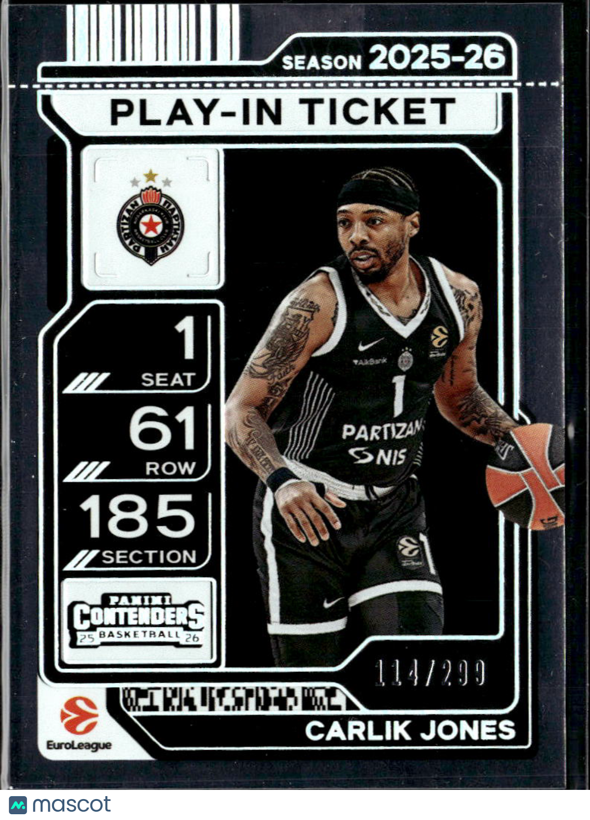 Carlik Jones 2026 Contenders EuroLeague Play-In Ticket /299 Partizan NIS