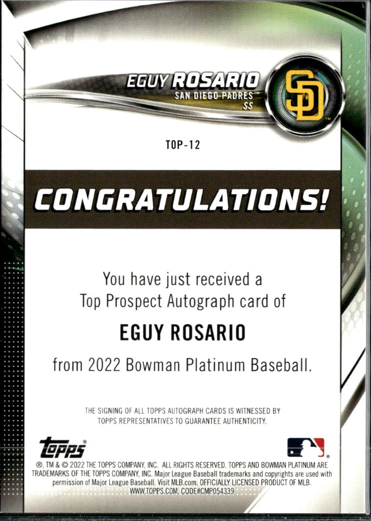 Eguy Rosario 2022 Bowman Platinum Auto Autograph San Diego Padres