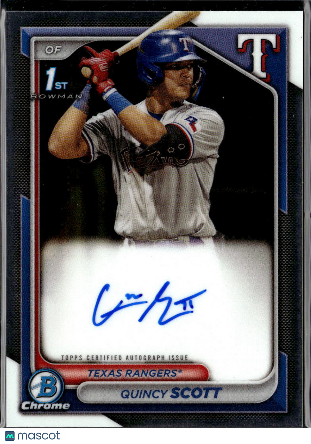 Quincy Scott 2024 Bowman Chrome 1st Auto Autograph Texas Rangers