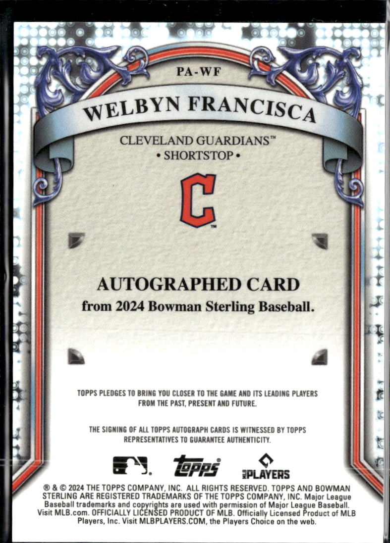 Welbyn Francisca 2024 Bowman Sterling Auto Autograph Cleveland Guardians