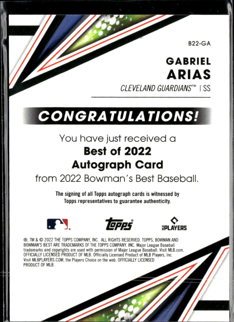 Gabriel Arias 2022 Bowman's Best RC Auto Autograph Cleveland Guardians