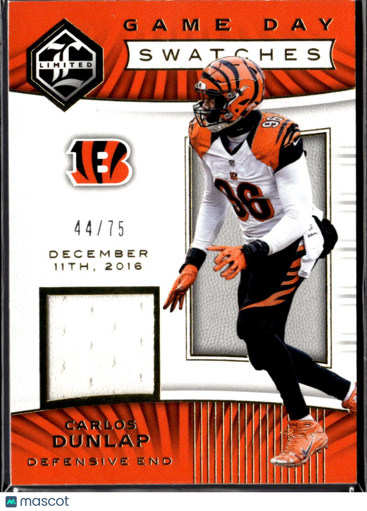 Carlos Dunlap 2018 Limited Game Worn Jersey Patch /75 Cincinnati Bengals