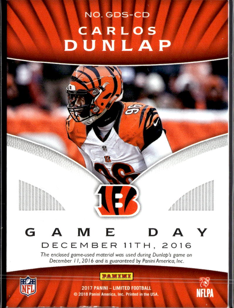 Carlos Dunlap 2018 Limited Game Worn Jersey Patch /75 Cincinnati Bengals