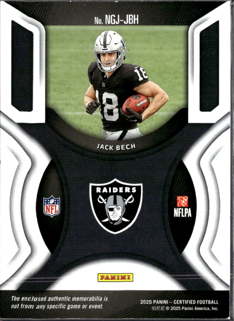 Jack Bech 2025 Certified Jersey Patch RC /199 Las Vegas Raiders