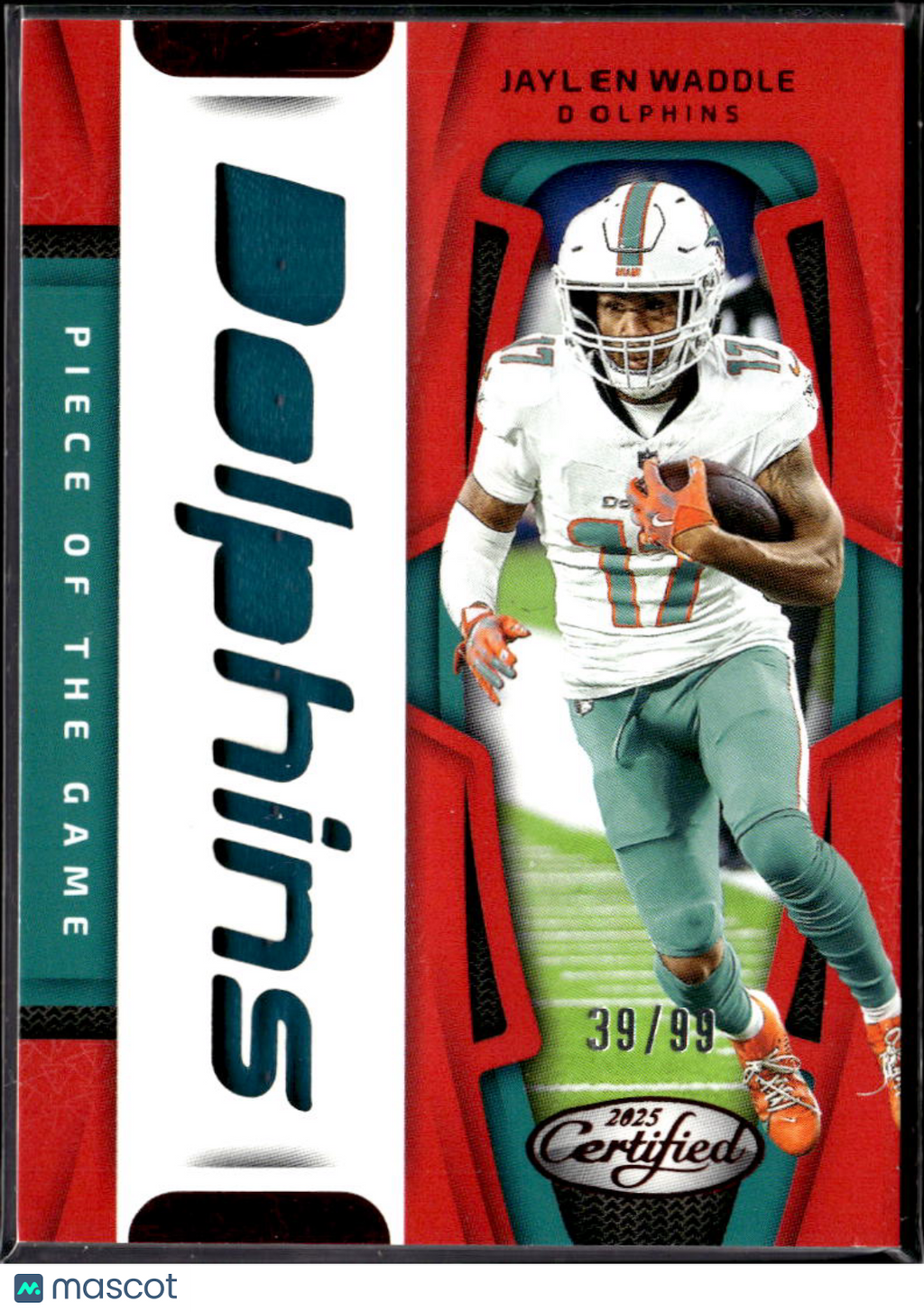 Jaylen Waddle 2025 Certified Red Jersey Patch /99 Miami Dolphins