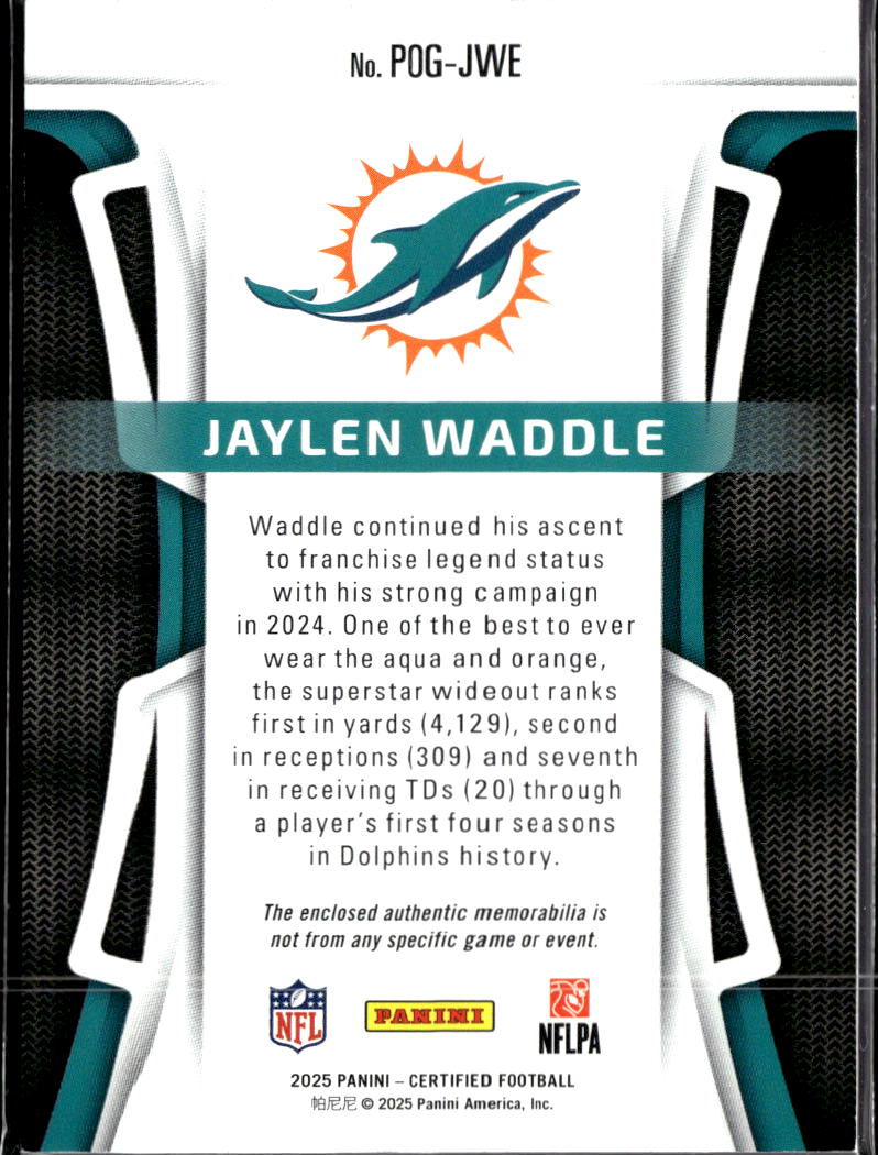 Jaylen Waddle 2025 Certified Red Jersey Patch /99 Miami Dolphins