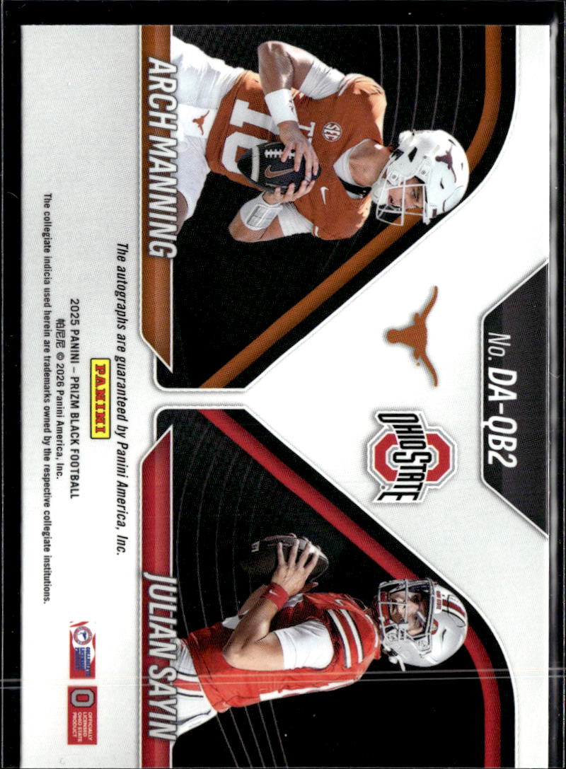 Julian Sayin Arch Manning 2025 Prizm Black Auto Autograph Texas Ohio State