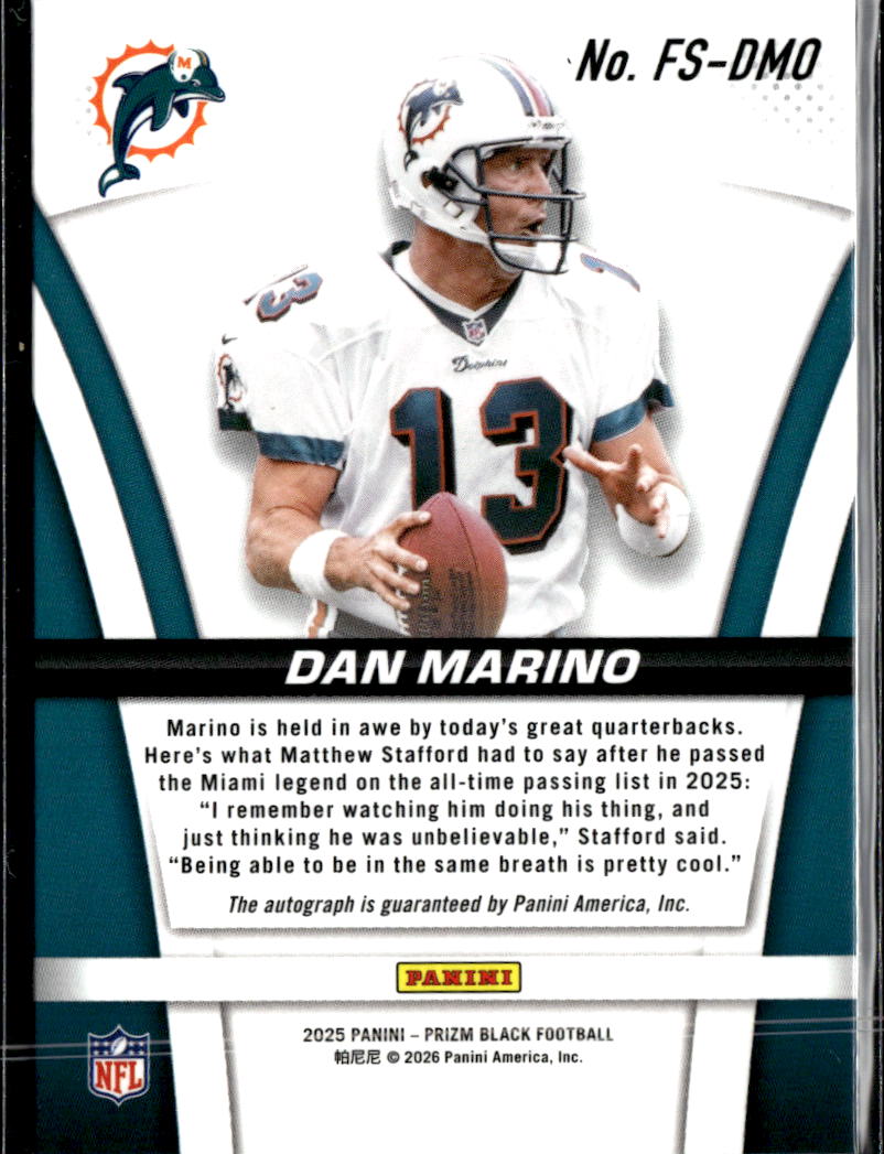 Dan Marino 2025 Prizm Black Auto Autograph Miami Dolphins