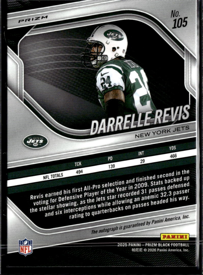 Darrelle Revis 2025 Prizm Black Auto Autograph Silver New York Jets
