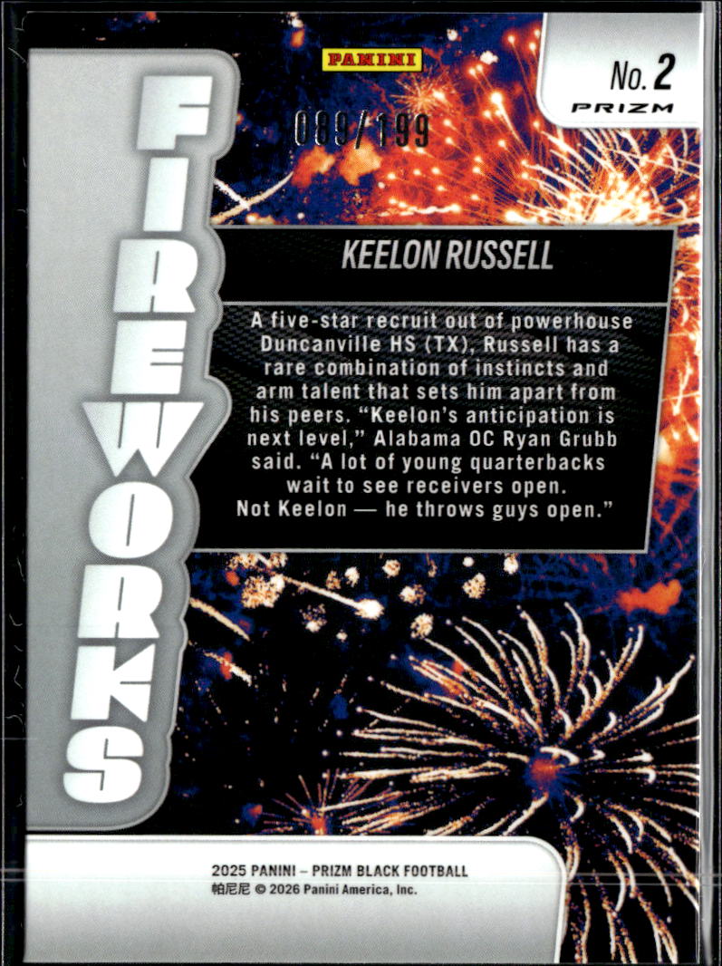 Keelon Russell 2025 Prizm Black Fireworks Blue Rookie RC Alabama 89/199