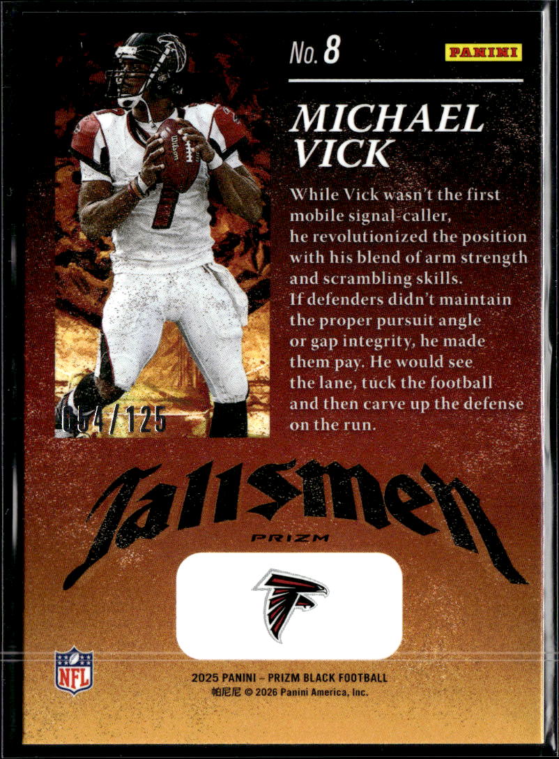 Michael Vick 2025 Prizm Black Blue Ice 54/125 Atlanta Falcons