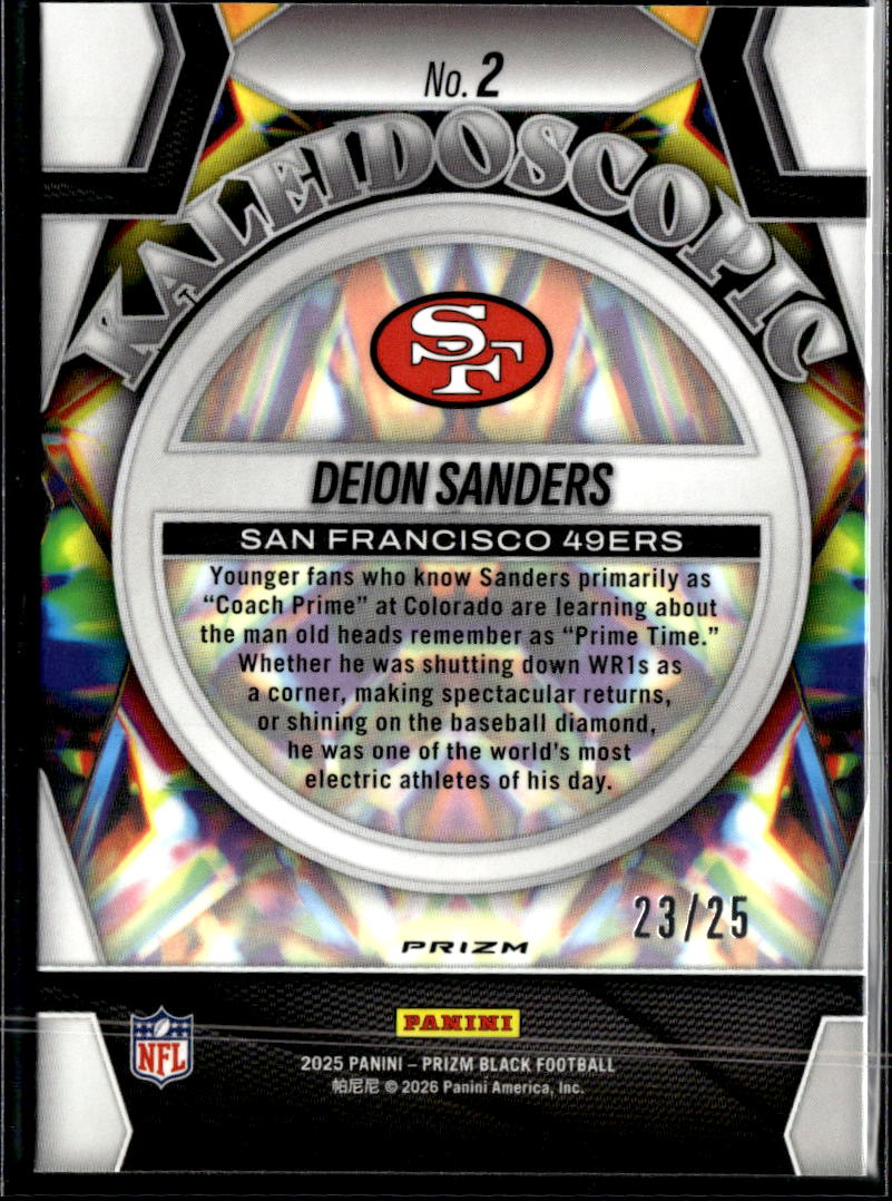 Deion Sanders 2025 Prizm Black Kaleidoscopic Mojo Prizm /25 San Francisco 49ers