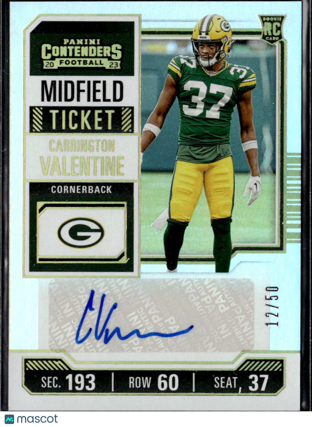Carrington Valentine 2023 Contenders Auto Autograph RC 12/50 Green Bay Packers