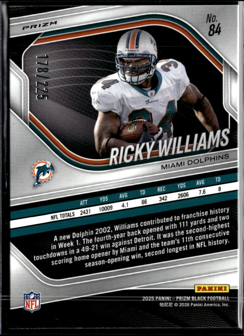 Ricky Williams 2025 Panini Prizm Pigskin Football /225 Miami Dolphins