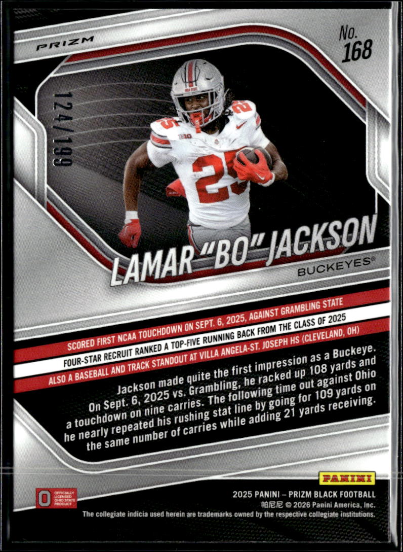 Lamar Bo Jackson 2025 Prizm Black Blue RC /199 Ohio State Buckeyes