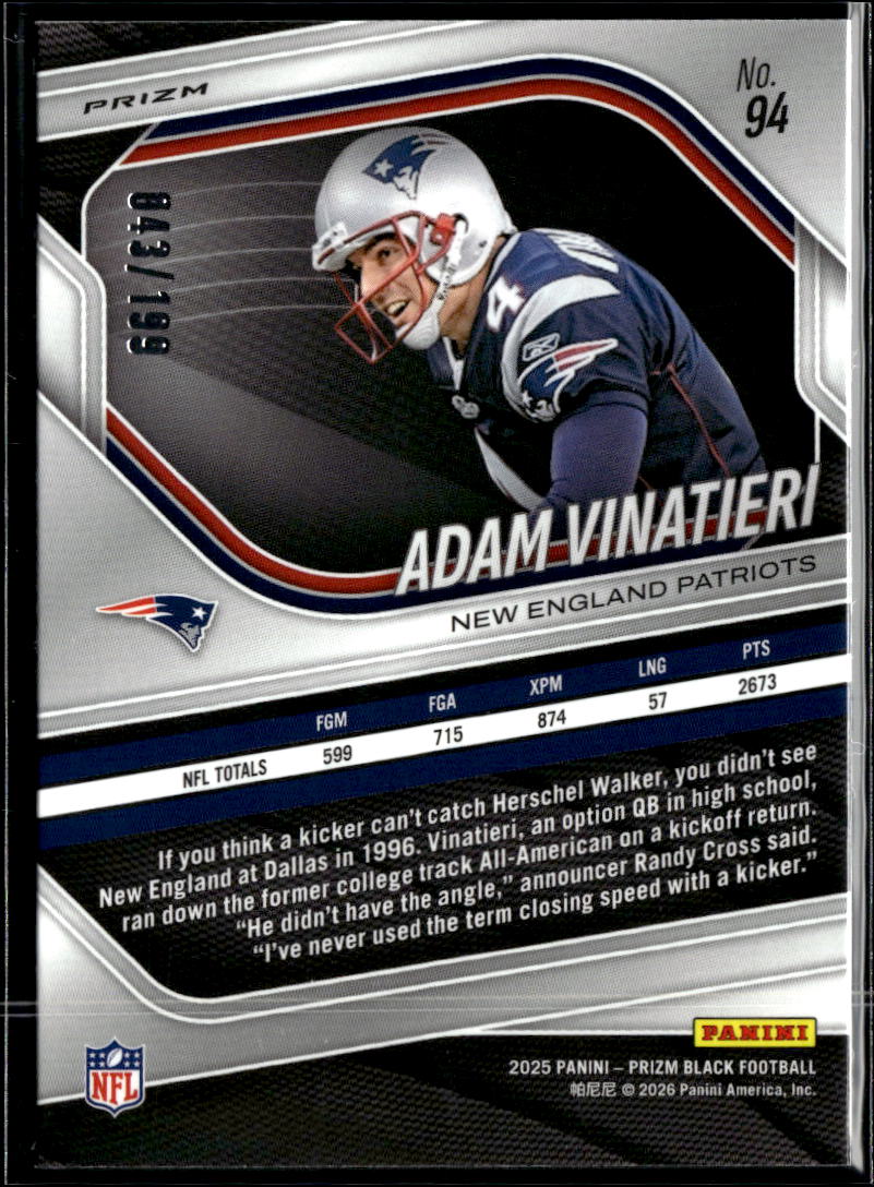 Adam Vinatieri 2025 Prizm Black Blue /199 New England Patriots