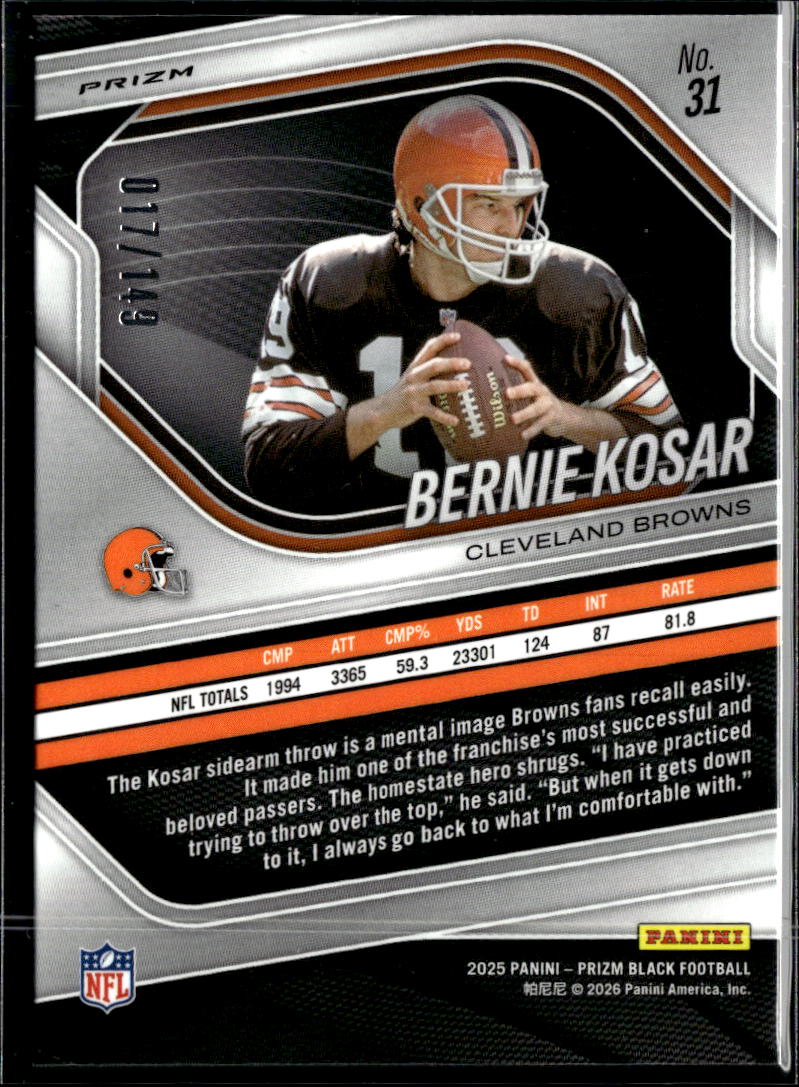 Bernie Kosar 2025 Prizm Black Purple Ice /149 Cleveland Browns