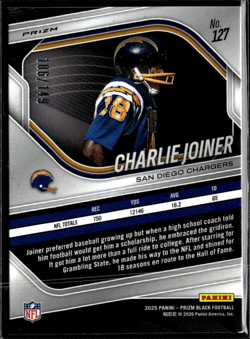 Charlie Joiner 2025 Prizm Black Purple Ice /149 San Diego Chargers
