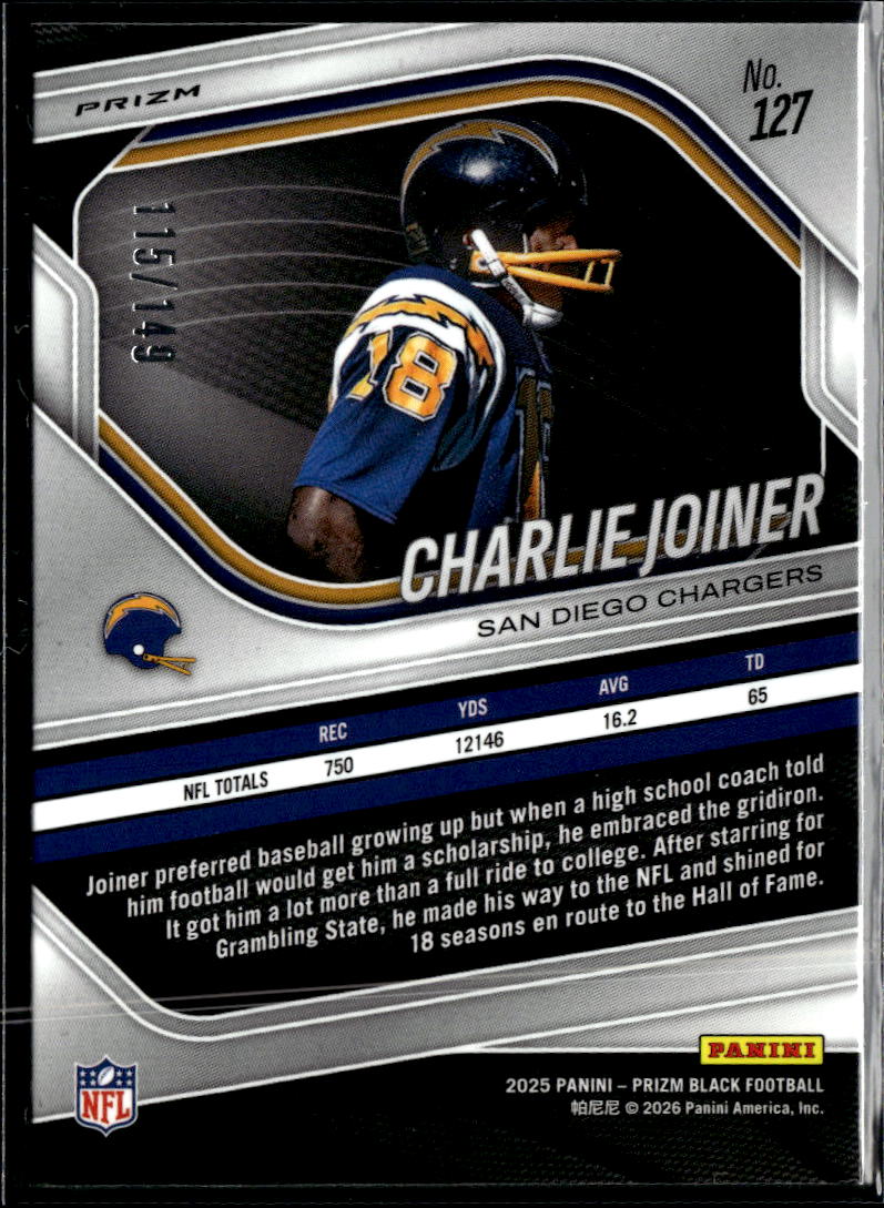 Charlie Joiner 2025 Prizm Black Purple Ice /149 San Diego Chargers