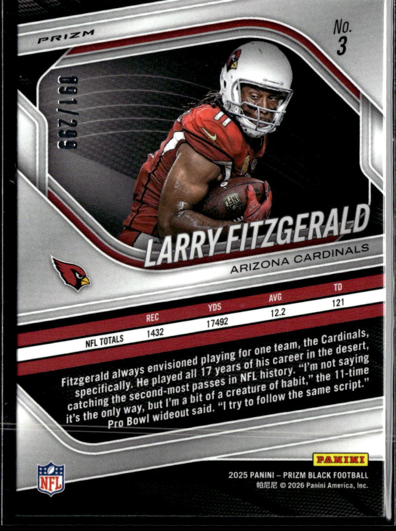 Larry Fitzgerald 2025 Prizm Black Red /299 Arizona Cardinals