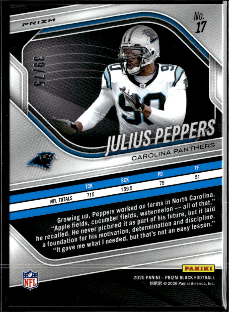 Julius Peppers 2025 Prizm Black Red Checkerboard /75 Carolina Panthers