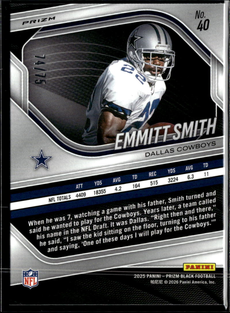 Emmitt Smith 2025 Prizm Black Red Checkerboard 74/75 Dallas Cowboys