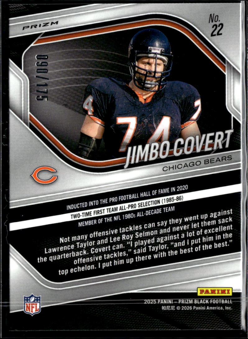 Jimbo Covert 2025 Prizm Black White Prizm /175 Chicago Bears