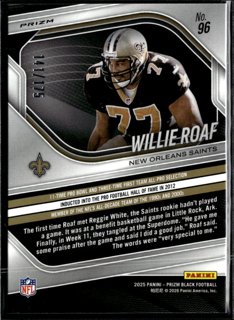 Willie Roaf 2025 Prizm Black White /175 New Orleans Saints