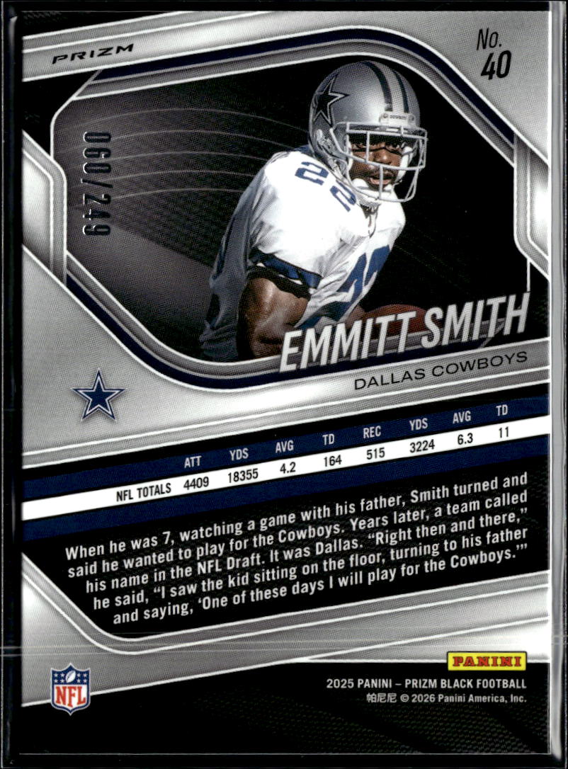 Emmitt Smith 2025 Prizm Black Shock Prizm /249 Dallas Cowboys