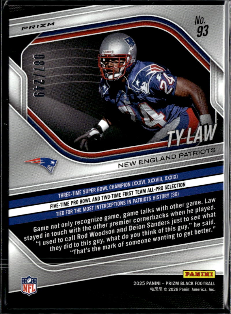 Ty Law 2025 Prizm Black Shock Prizm /249 New England Patriots
