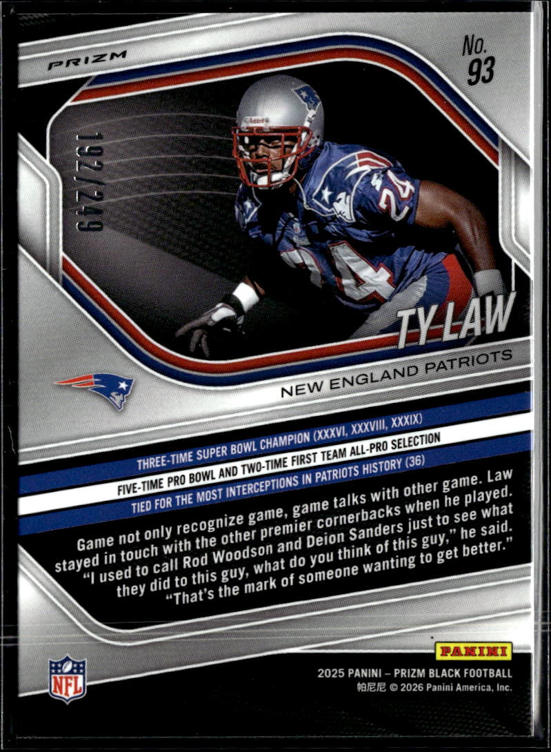Ty Law 2025 Prizm Black Shock Prizm /249 New England Patriots