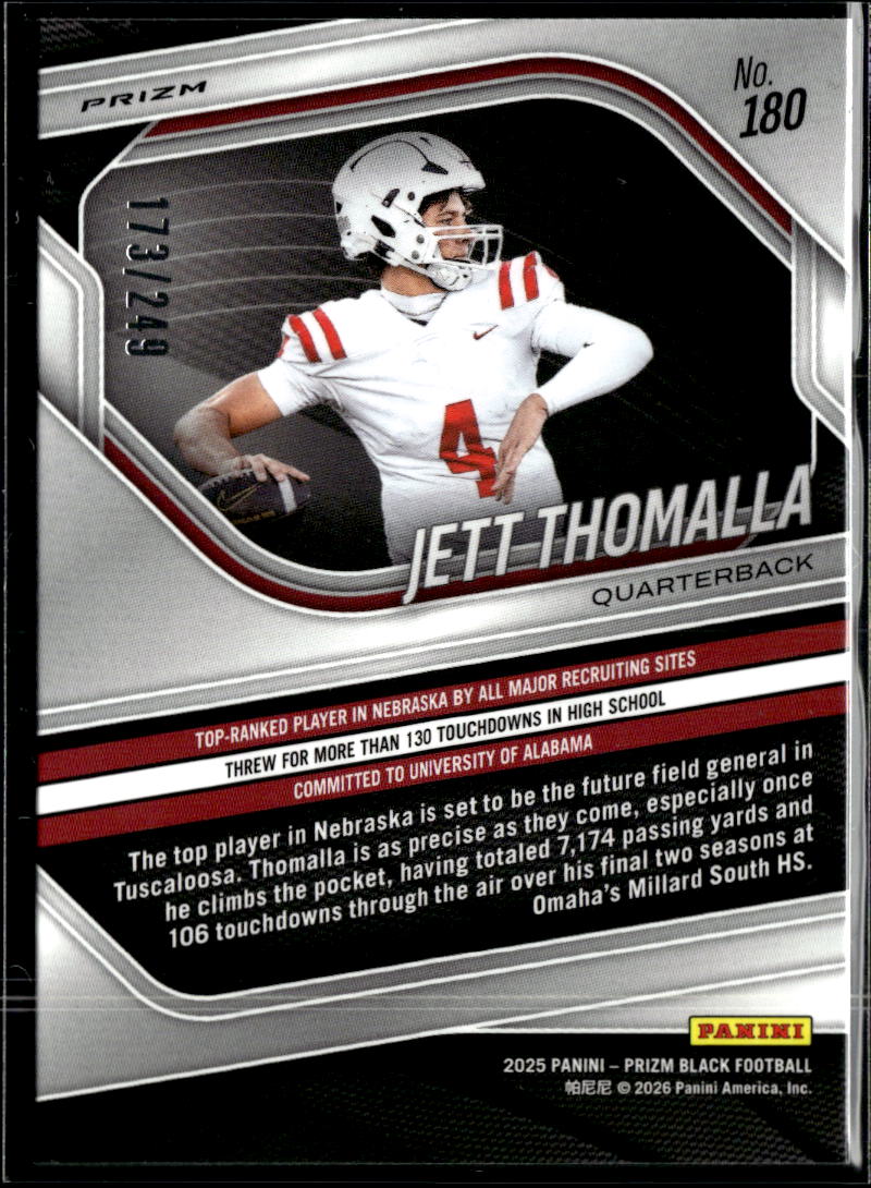 Jett Thomalla 2026 Panini Prizm Black Football /249