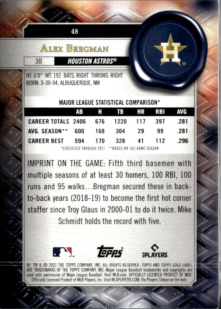Alex Bregman 2022 Topps Gold Label Class Blue /150 Houston Astros