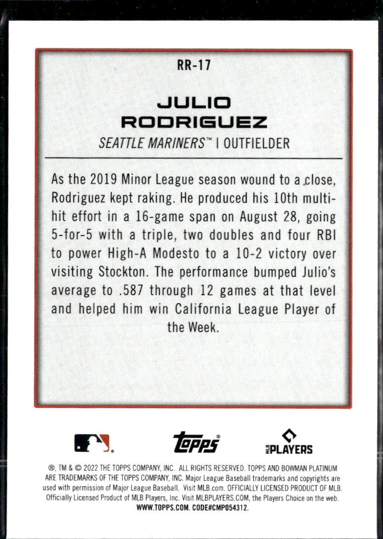 Julio Rodriguez 2022 Bowman Platinum Renowned Rookies Insert Seattle Mariners