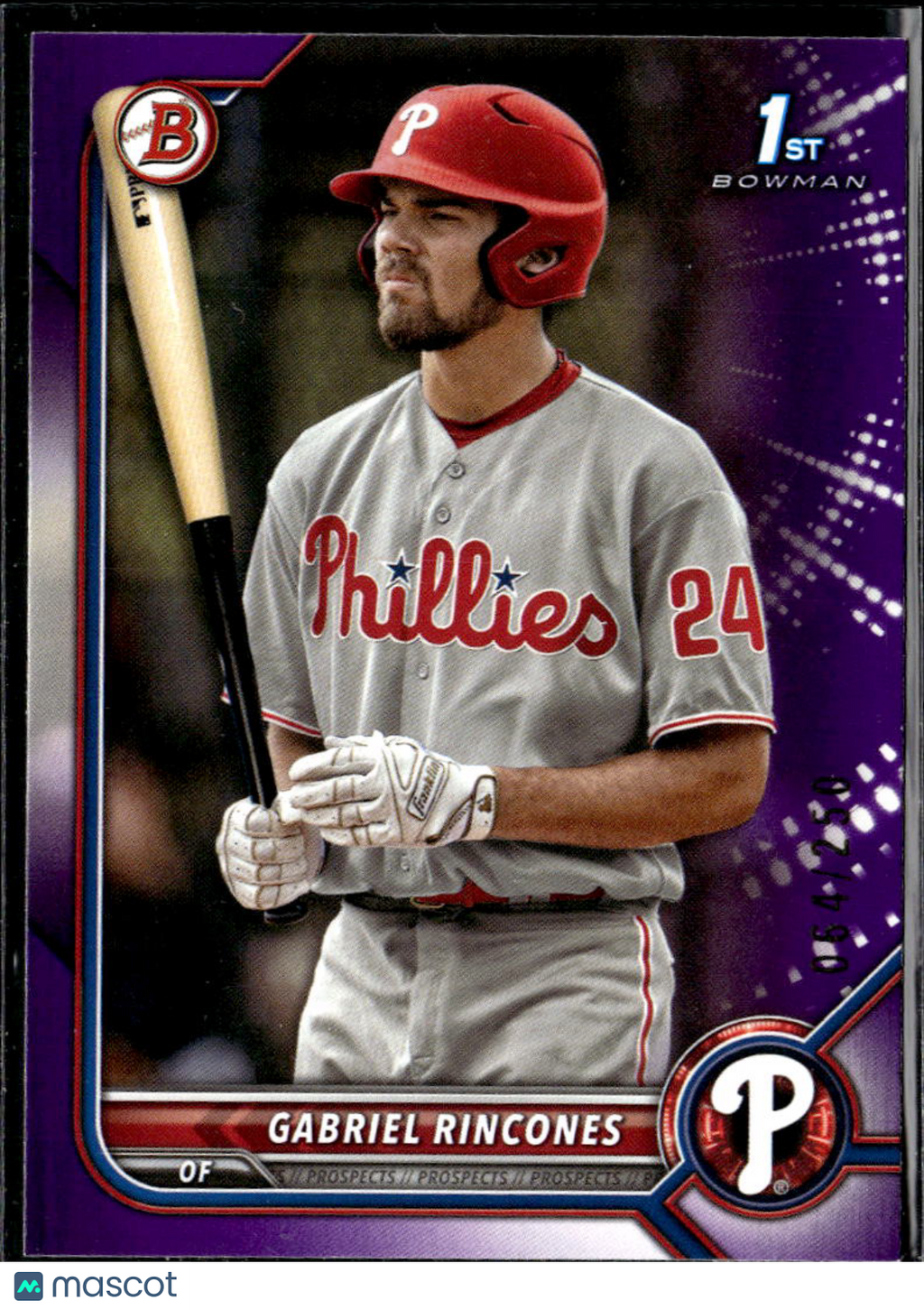 Gabriel Rincones 2022 Bowman Draft 1st Purple /250 Philadelphia Phillies