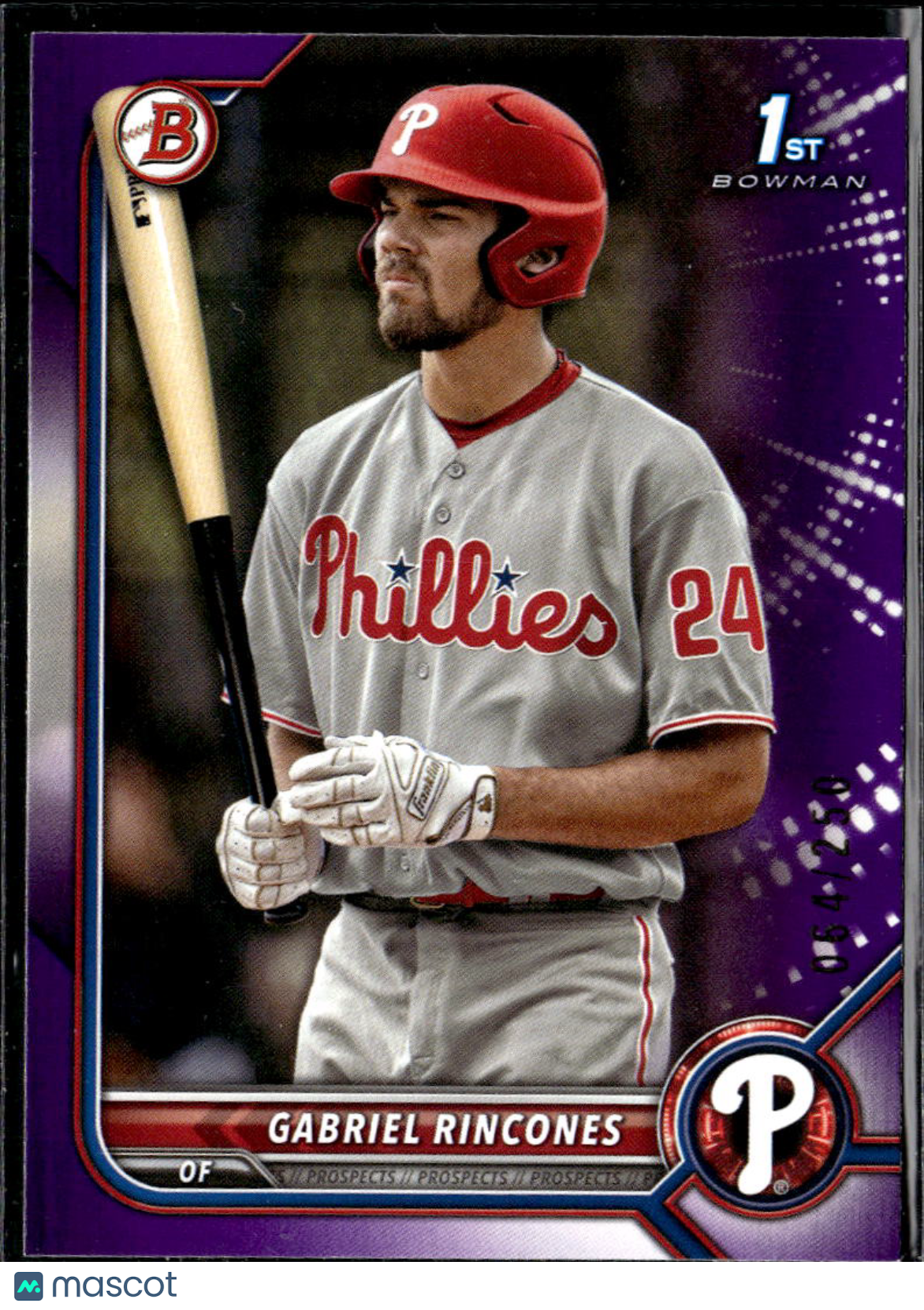 Gabriel Rincones 2022 Bowman Draft 1st Purple /250 Philadelphia Phillies
