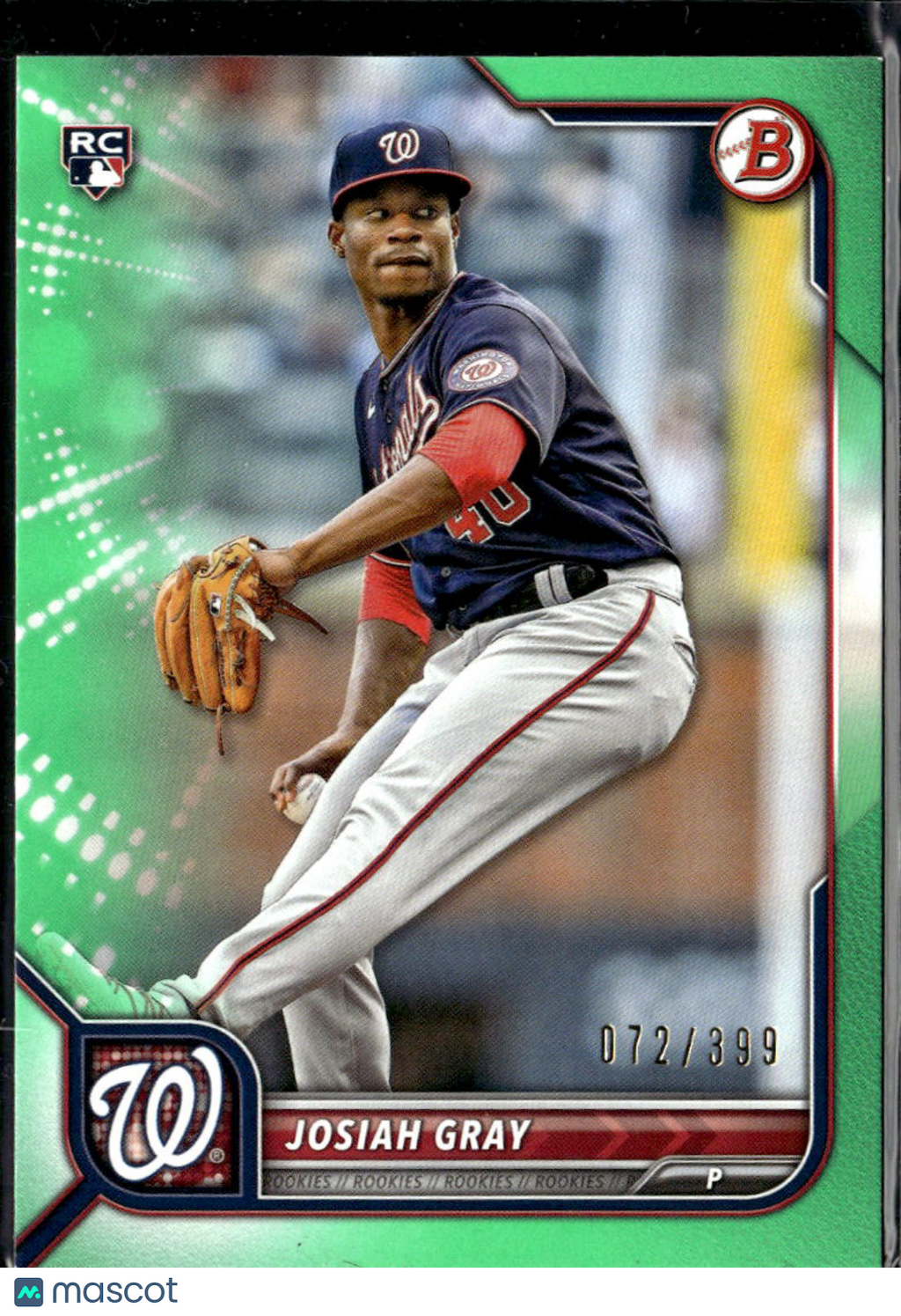 Josiah Gray 2022 Bowman RC Green Border /399 Washington Nationals