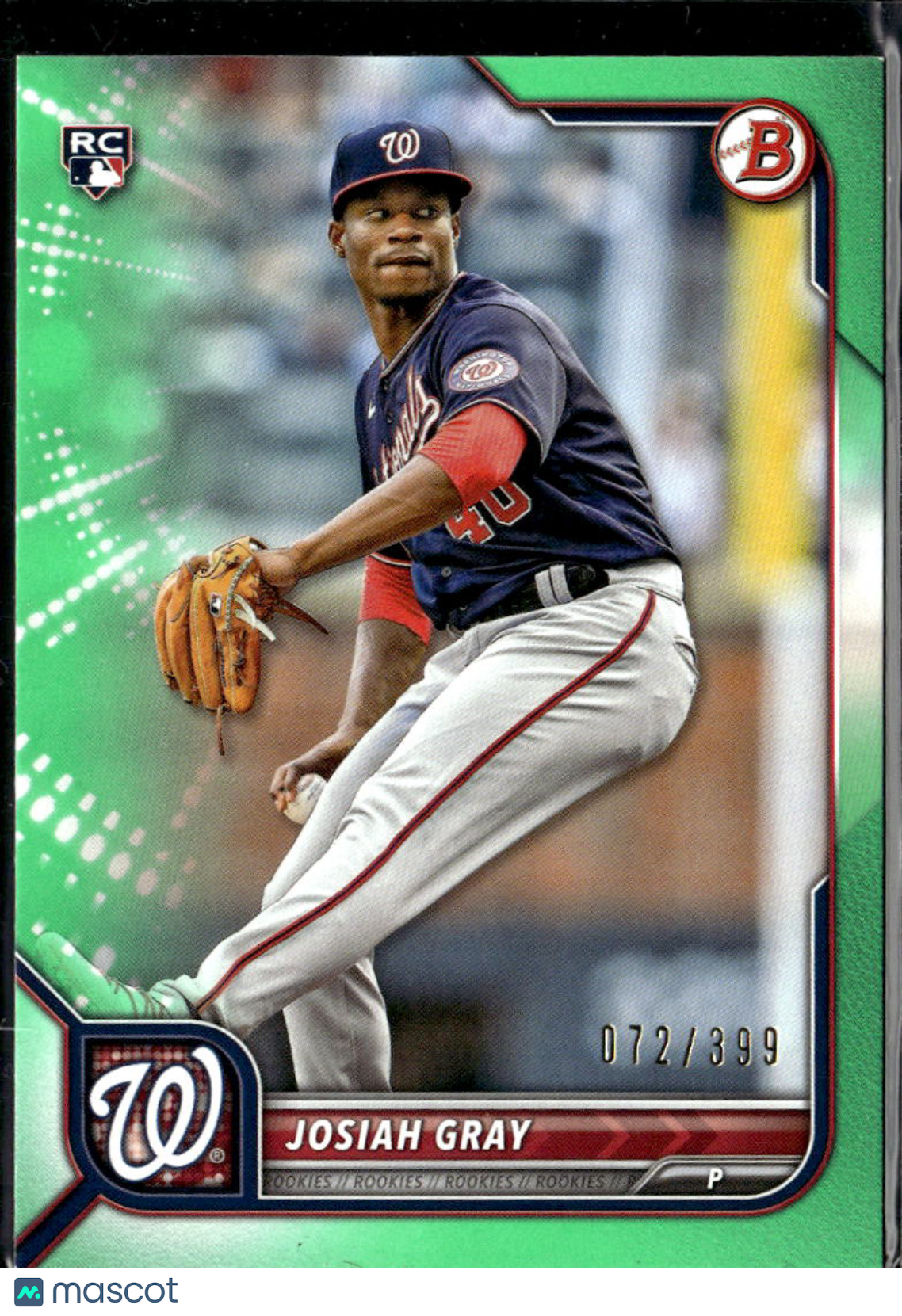 Josiah Gray 2022 Bowman RC Green Border /399 Washington Nationals