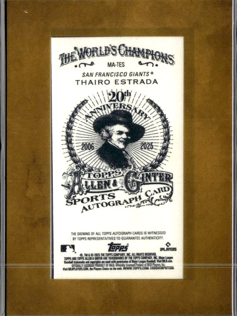 Thairo Estrada 2025 Topps Allen & Ginter Auto Autograph San Francisco Giants