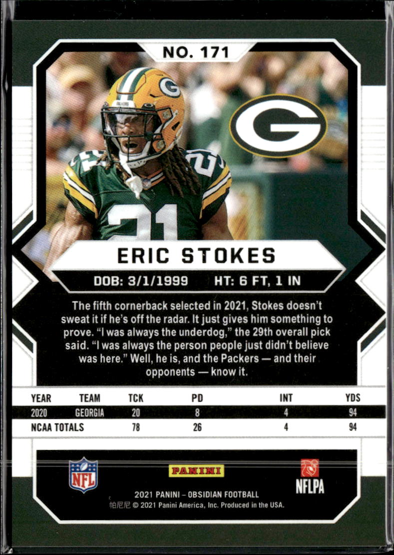 Eric Stokes 2021 Panini Obsidian Rookie RC Green Bay Packers