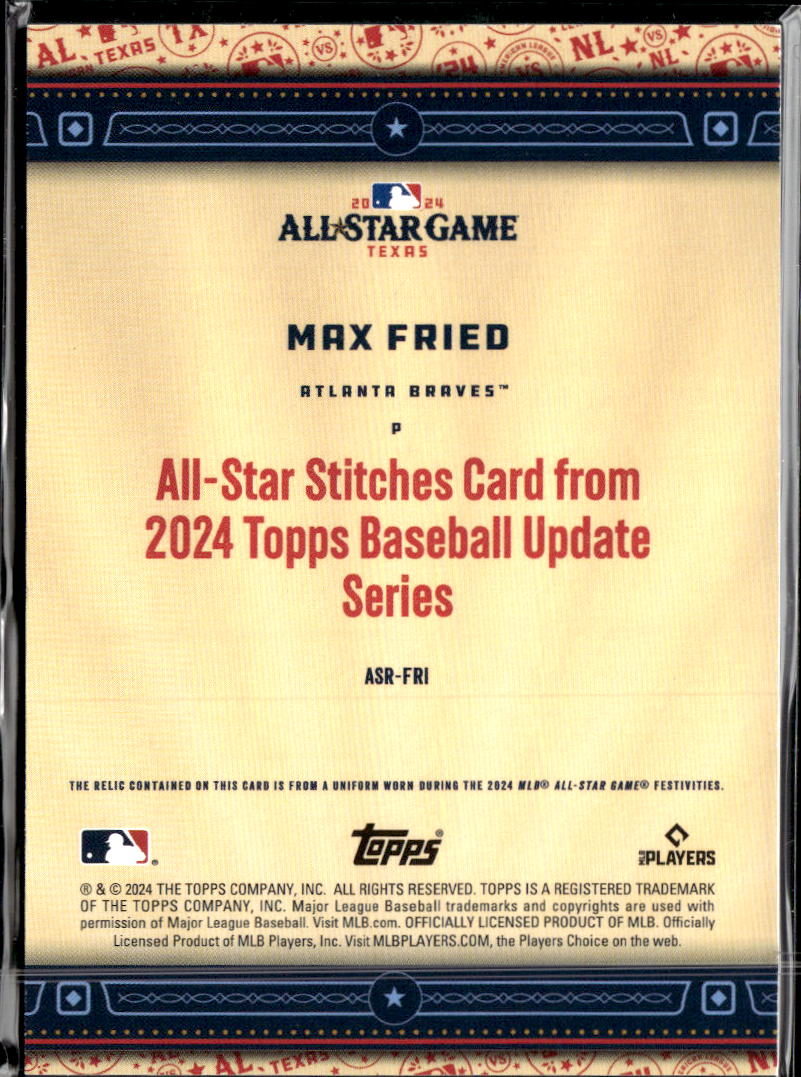 Max Fried 2024 Topps Update Series All Star Jersey Patch Atlanta Braves