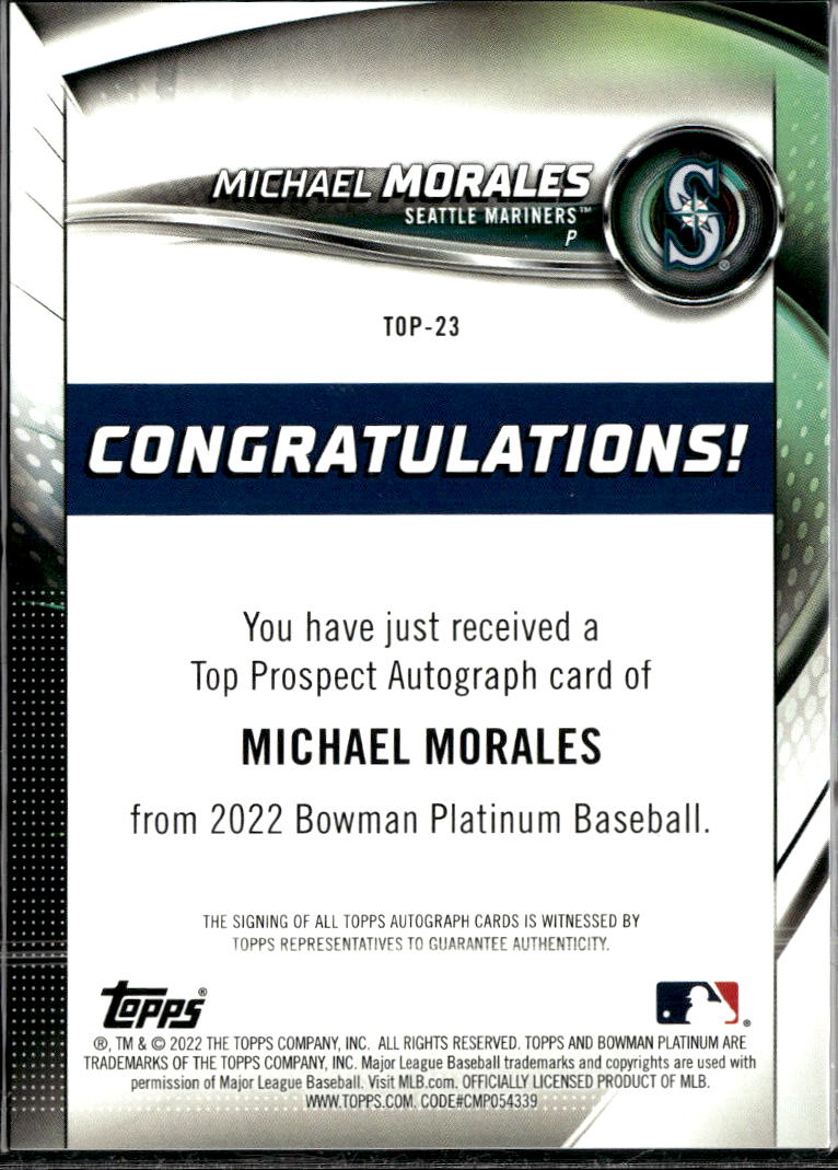 Michael Morales 2022 Bowman Platinum Auto Autograph Seattle Mariners