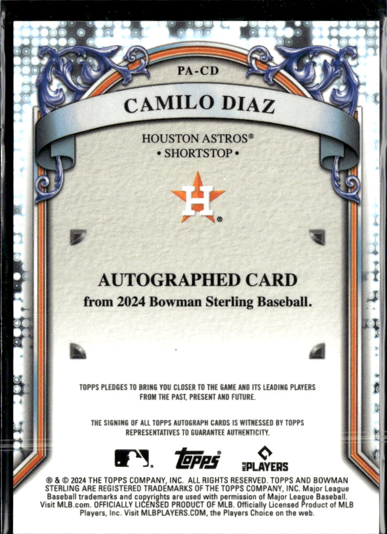 Camilo Diaz 2024 Bowman Sterling Auto Autograph Houston Astros