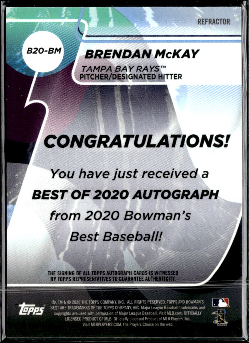 Brendan McKay 2020 Bowman's Best RC Auto Autograph Tampa Bay Rays