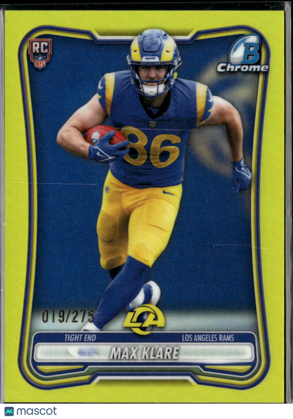 Max Klare 2026 Bowman Chrome RC Yellow /275 Los Angeles Rams