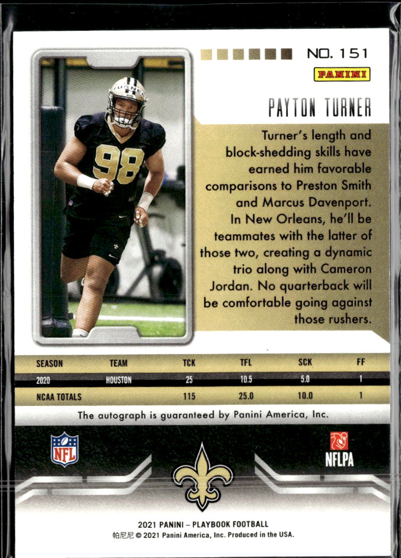 Payton Turner 2021 Playbook Auto Autograph RC /99 New Orleans Saints
