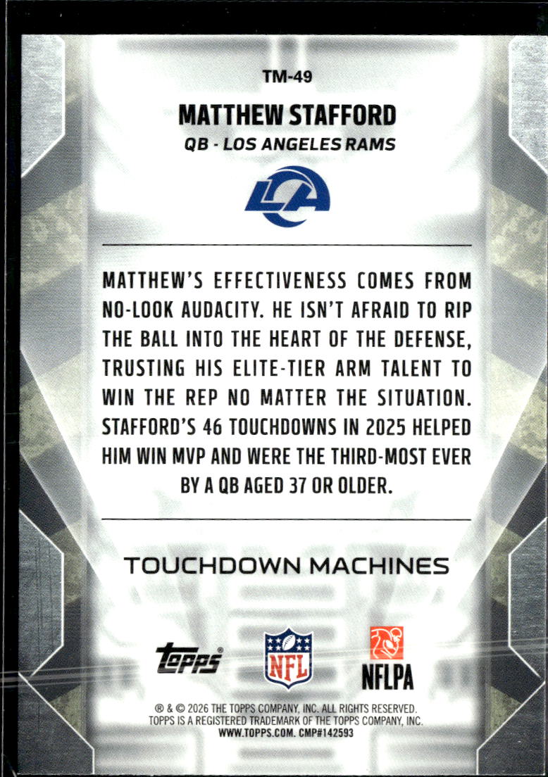 Matthew Stafford 2026 Topps Touchdown Machines Green 79/99 Los Angeles Rams